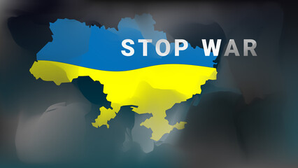 Stop the war in Ukraine. Map of Ukraine in smoke.
