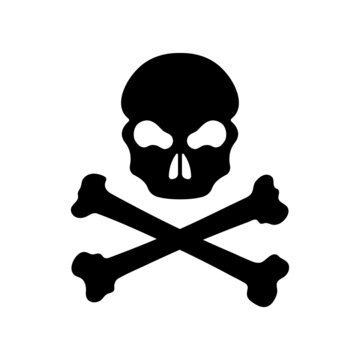 Skull and bones icon. Black silhouette. Front view. Vector simple flat graphic illustration. Isolated object on a white background. Isolate.