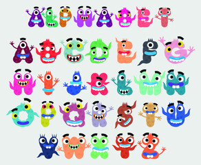 English capital letters, writing style in the form of cute monsters