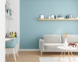 Cozy minimalist living room with scene composition for product presentation. 3d rendering