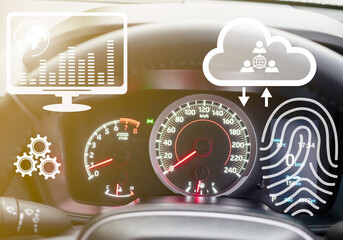 Car dashboard detail with smart technology automobile dashboard screen driver.