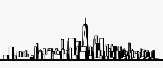 Obraz premium modern cityscape skyline outline doodle drawing on white background.