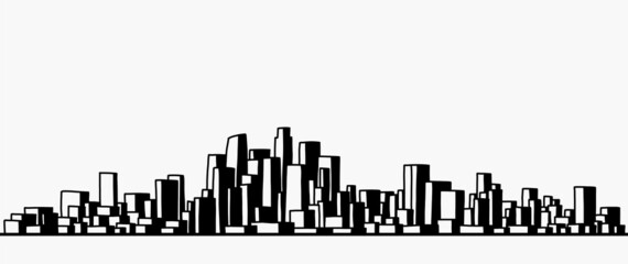 Fototapeta na wymiar modern cityscape skyline outline doodle drawing on white background.