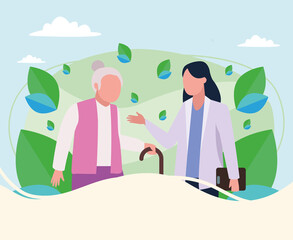 female doctor and old woman