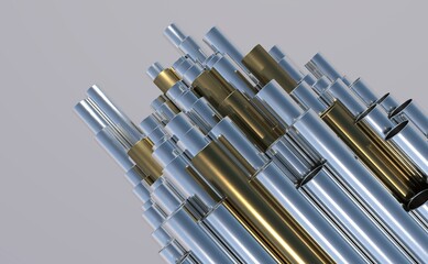 High quality Galvanized steel pipe or Aluminum and chrome stainless pipes in stack waiting for shipment in warehouse