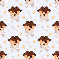 Seamless pattern with funny dogs. Labrador. Cartoon design.