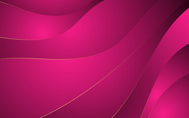 Abstract wavy pink with luxury gold lines background