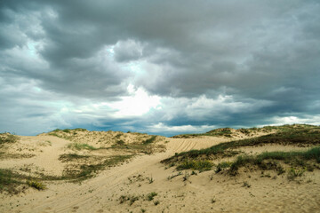 Storm clouds in a desert.