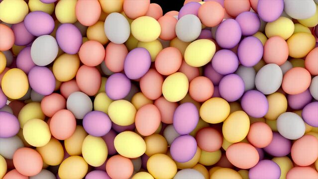 Multicolour Easter eggs falling down. Transition with alpha channel. Happy Easter. Pastel colors. traditional spring celebration