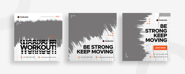 Set of editable templates for Instagram post, Facebook square, social media, gym, sport, advertisement, and business promotion, fresh design with white color and minimalist vector (1/3) © 1stDay