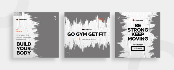 Set of editable templates for Instagram post, Facebook square, social media, gym, sport, advertisement, and business promotion, fresh design with white color and minimalist vector (3/3)