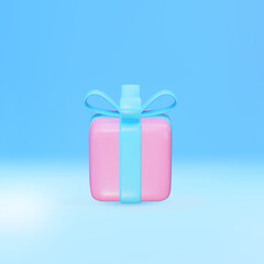 3d pink gift box  isolated on a blue background. Vector illustration.