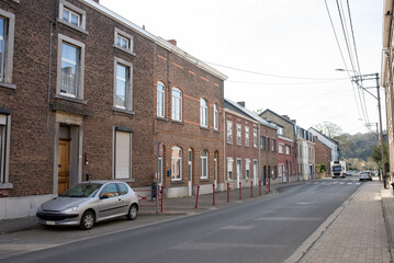 Fototapeta na wymiar Europe Belgium village street. Brick houses. Travelling around Europe. Florelle, Namur