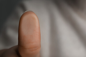 Woman pressing finger to surface, closeup view. Scanning fingerprint - Powered by Adobe