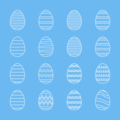 Ornament Easter eggs set. Outline eggs with stripes, zigzags and waves. Vector elements for Easter design
