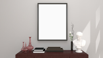 modern classic interior room with white blank frame on wall. 3D illustration
