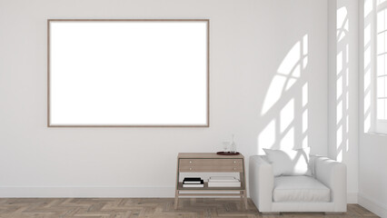 modern classic interior room with white blank frame on wall. 3D illustration
- 492408535