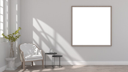 modern classic interior room with white blank frame on wall. 3D illustration
- 492408536