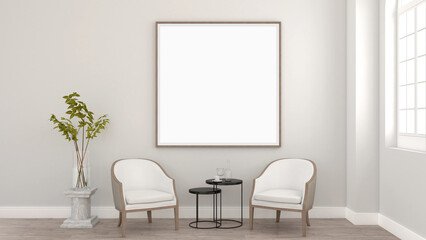 modern classic interior room with white blank frame on wall. 3D illustration
- 492408541