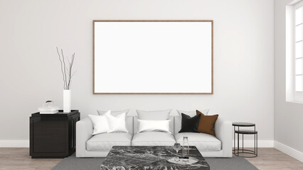 modern classic interior room with white blank frame on wall. 3D illustration
- 492408542