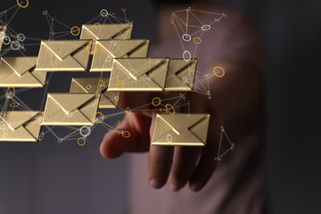 holding smartphone and checking email online on web with