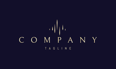 Fototapeta premium Vector golden logo on which an abstract image of the city in the form of a light wave.