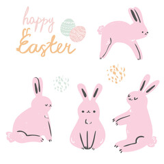 Set of Easter vector bunnies in hand drawn style