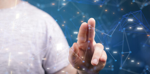 Abstract network of physical devices on the Internet using a network connection with statistics numbers 3d illustration