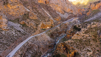 Aerial shot of the Kourtaliotiko gorge in crete, Greece