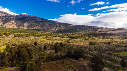 Beautiful aerial shot of a mountain landscape in Crete, Greece