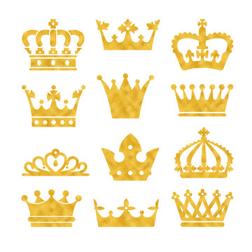 Queens or kings crowns vector logo. Golden corona logotype