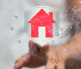 home iot - Neural network 3D illustration. Big data and cybersecurity
