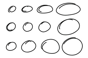 Hand drawn Highlight doodle ovals. Highlight circle frames set. Ovals and ellipses line template. Stock vector illustration isolated on white background.