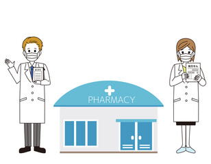 白衣を来た薬剤師　医療従事者　イラスト