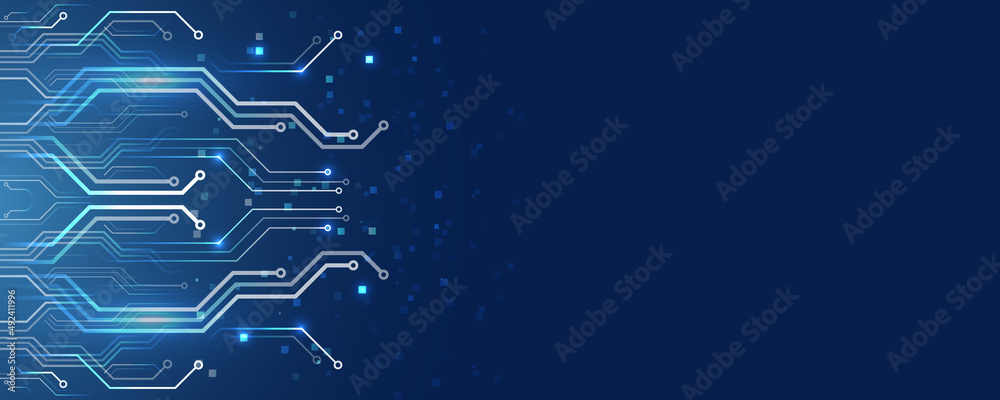 Wall mural hi-tech vector illustration with various technology elements. abstract global sci fi concept. digita