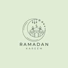 Ramadan Kareem Mubarak Minimalist Line Art Logo Illustration Design
