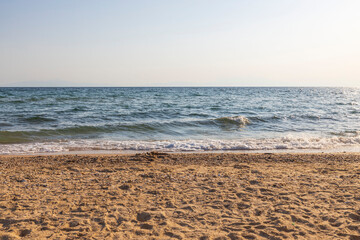 Gorgeous seascape view. Mediterranean sea surface merging sky on background. Greece.