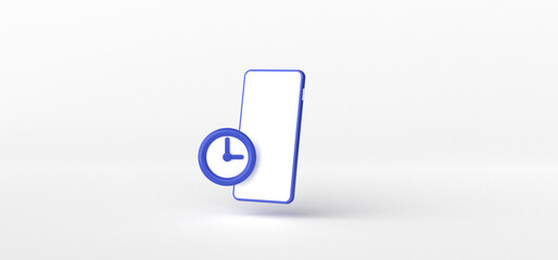 Smartphone and Clock isolate on White background, 3d rendering.