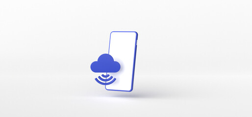 Smartphone and Cloud Icon isolate on White background, 3d rendering.