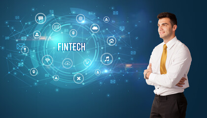 Businessman thinking about modern technology