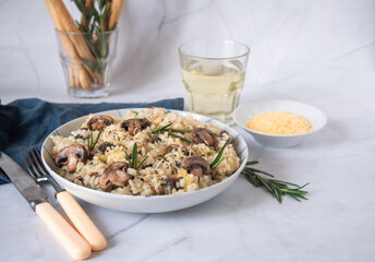 Risotto with Mushroom cheese and rosemary