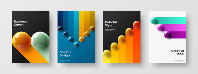 Abstract cover A4 design vector template composition. Modern 3D balls poster illustration set.