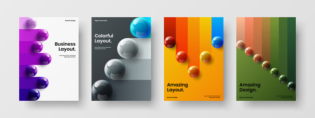 Abstract 3D spheres corporate identity template set. Fresh postcard design vector illustration collection.