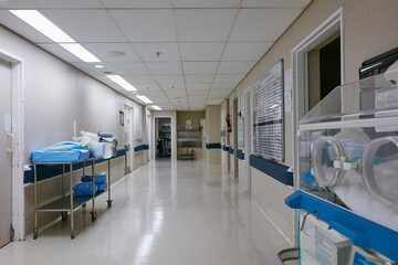 Passageway to impeccable postnatal care. Shot of an empty corridor in the neonatal unit of a hospital.