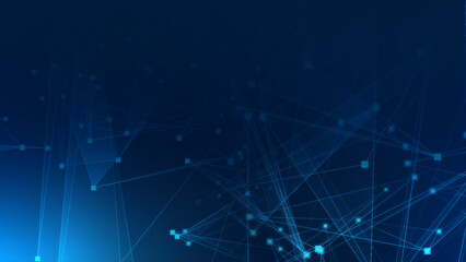 Abstract blue polygon tech network with connect technology background. Abstract dots and lines texture background. 3d rendering.