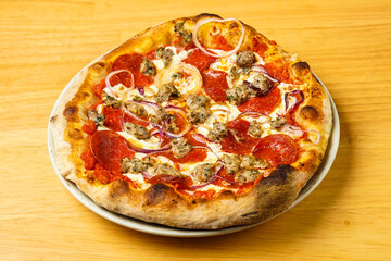 pizza with pepperoni and sausage