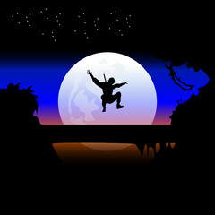 ninja assassin silhouette in the night, wallpaper, vector