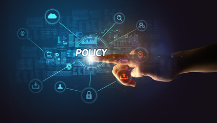 Hand touching cybersecurity button concept