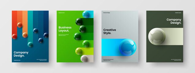 Unique corporate cover vector design illustration composition. Premium realistic balls presentation template bundle.