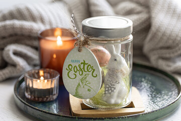 Festive composition for Easter with decorative details close up.